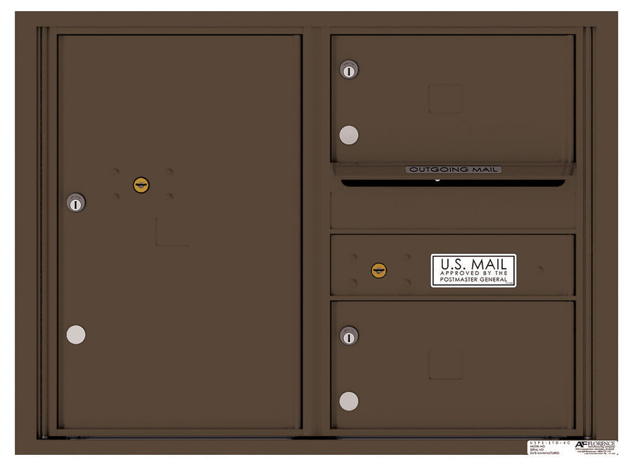 4C Commercial Mailbox, Wall Mt. USPS Approved, Total Tenant compartments 2, Total Parcel Lockers 1