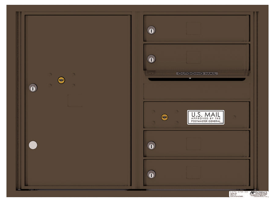 4C Commercial Mailbox, Wall Mt. USPS Approved, Total Tenant compartments 4, Total Parcel Lockers 1