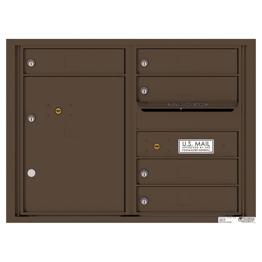 4C Commercial Mailbox, Wall Mt. USPS Approved, Total Tenant compartments 5, Total Parcel Lockers 1