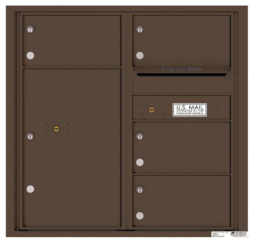 4C Commercial Mailbox, Wall Mt. USPS Approved, Total Tenant compartments 4, Total Parcel Lockers 1