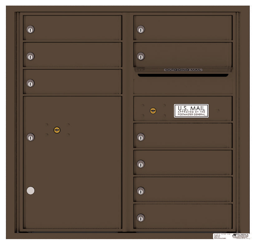 4C Commercial Mailbox, Wall Mt. USPS Approved, Total Tenant compartments 9, Total Parcel Lockers 1