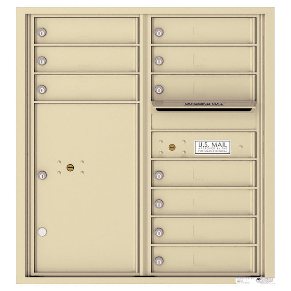 4C Commercial Mailbox, Wall Mt. USPS Approved, Total Tenant compartments 10, Total Parcel Lockers 1