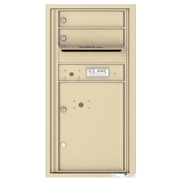 4C Commercial Mailbox, Wall Mt. USPS Approved, Total Tenant compartments 2, Total Parcel Lockers 1
