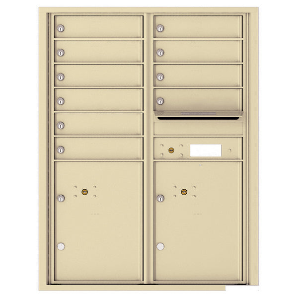 4C Commercial Mailbox, Wall Mt. USPS Approved, Total Tenant compartments 10, Total Parcel Lockers 2