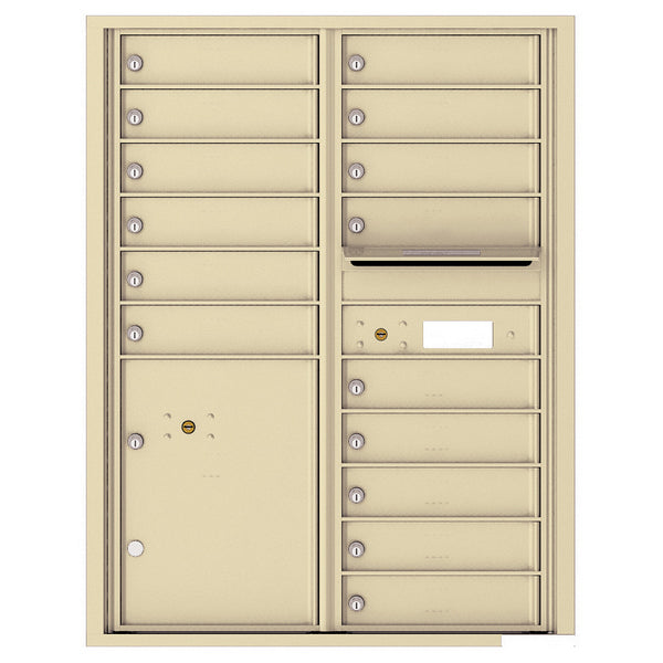 4C Commercial Mailbox, Wall Mt. USPS Approved, Total Tenant compartments 15, Total Parcel Lockers 1