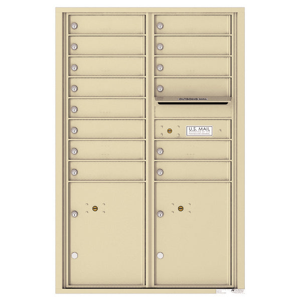 4C Commercial Mailbox, Wall Mt. USPS Approved, Total Tenant compartments 14, Total Parcel Lockers 2