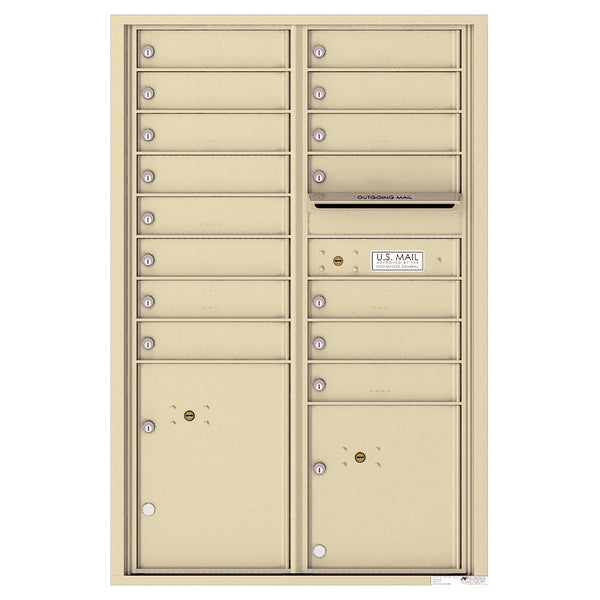 4C Commercial Mailbox, Wall Mt. USPS Approved, Total Tenant compartments 15, Total Parcel Lockers 2
