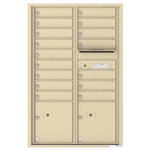 4C Commercial Mailbox, Wall Mt. USPS Approved, Total Tenant compartments 16, Total Parcel Lockers 2
