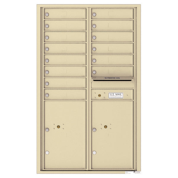 4C Commercial Mailbox, Wall Mt. USPS Approved, Total Tenant compartments 14, Total Parcel Lockers 2