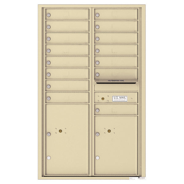 4C Commercial Mailbox, Wall Mt. USPS Approved, Total Tenant compartments 15, Total Parcel Lockers 2