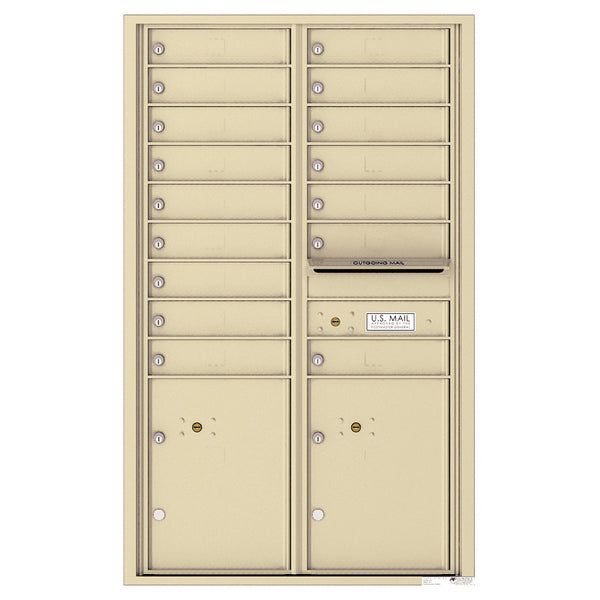 4C Commercial Mailbox, Wall Mt. USPS Approved, Total Tenant compartments 16, Total Parcel Lockers 2