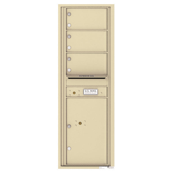 4C Commercial Mailbox, Wall Mt. USPS Approved, Total Tenant compartments 3, Total Parcel Lockers 1