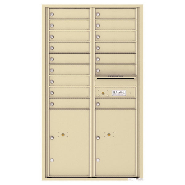 4C Commercial Mailbox, Wall Mt. USPS Approved, Total Tenant compartments 16, Total Parcel Lockers 2