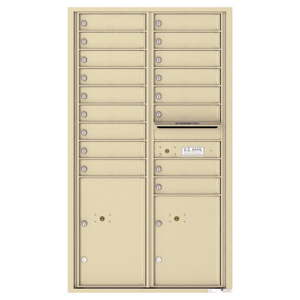 4C Commercial Mailbox, Wall Mt. USPS Approved, Total Tenant compartments 17, Total Parcel Lockers 2