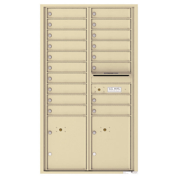 4C Commercial Mailbox, Wall Mt. USPS Approved, Total Tenant compartments 18, Total Parcel Lockers 2