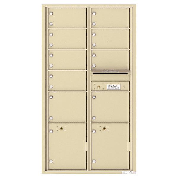 4C Commercial Mailbox, Wall Mt. USPS Approved, Total Tenant compartments 9, Total Parcel Lockers 2