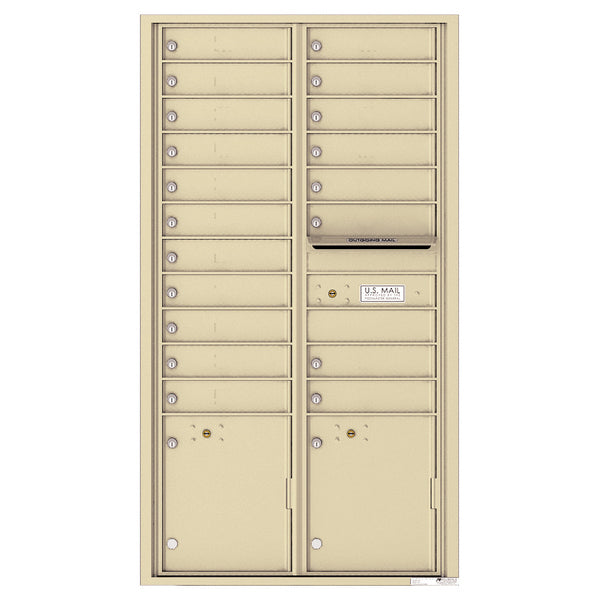 4C Commercial Mailbox, Wall Mt. USPS Approved, Total Tenant compartments 19, Total Parcel Lockers 2