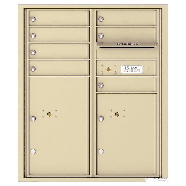 4C Commercial Mailbox, Wall Mt. USPS Approved, Total Tenant compartments 7, Total Parcel Lockers 2