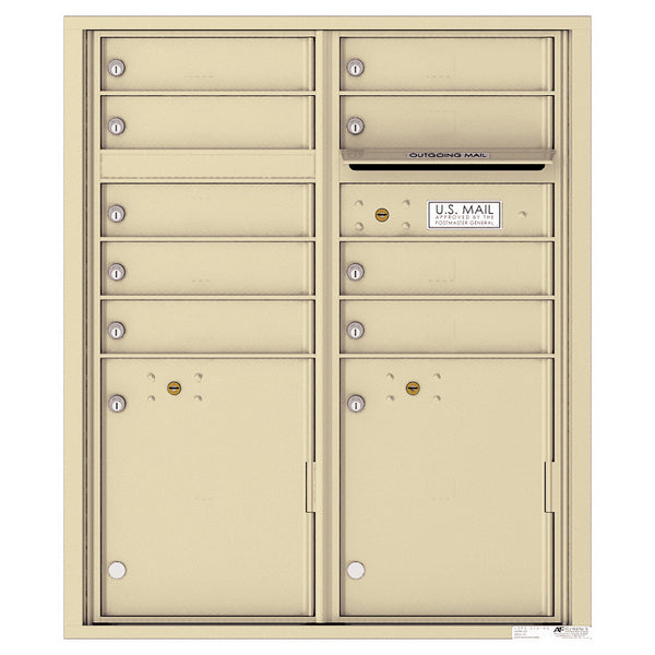 4C Commercial Mailbox, Wall Mt. USPS Approved, Total Tenant compartments 9, Total Parcel Lockers 2