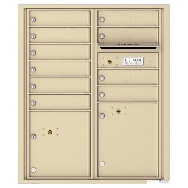 4C Commercial Mailbox, Wall Mt. USPS Approved, Total Tenant compartments 10, Total Parcel Lockers 2