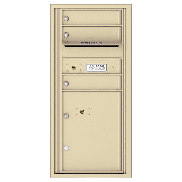 4C Commercial Mailbox, Wall Mt. USPS Approved, Total Tenant compartments 3, Total Parcel Lockers 1