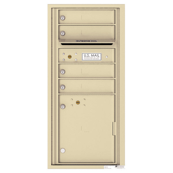 4C Commercial Mailbox, Wall Mt. USPS Approved, Total Tenant compartments 4, Total Parcel Lockers 1