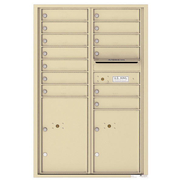 4C Commercial Mailbox, Wall Mt. USPS Approved, Total Tenant compartments  13, Total Parcel Lockers  2