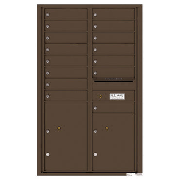 4C Commercial Mailbox, Wall Mt. USPS Approved, Total Tenant compartments  15, Total Parcel Lockers  2